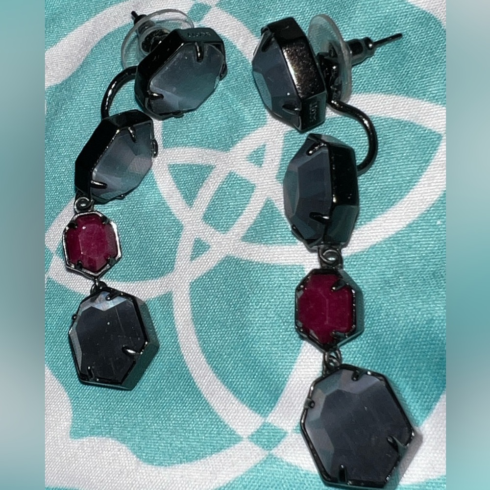 Kendra Scott gunmetal slate maroon jade mix Ruthie earrings